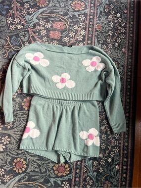 Nasty Gal Floral Knit Set in Green and Pink